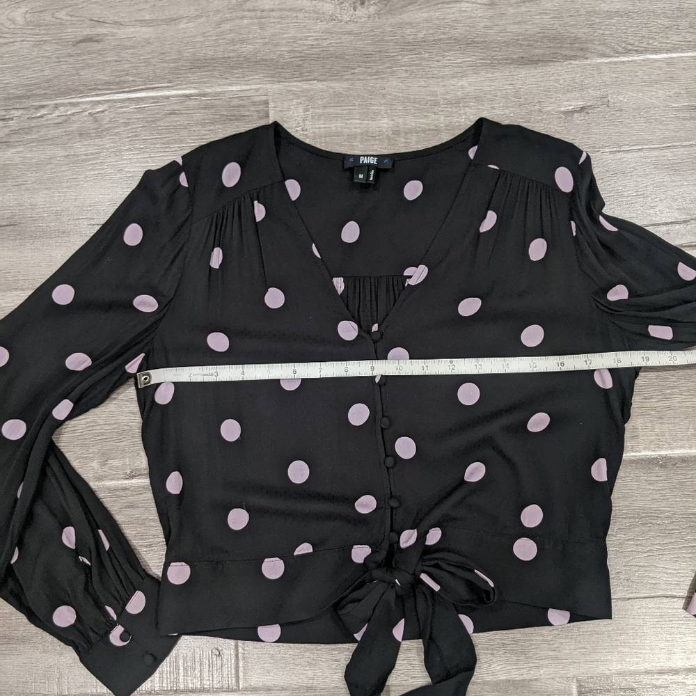 Paige Black Crop Tie Blouse with Purple Polka Dots - Picture 7 of 9